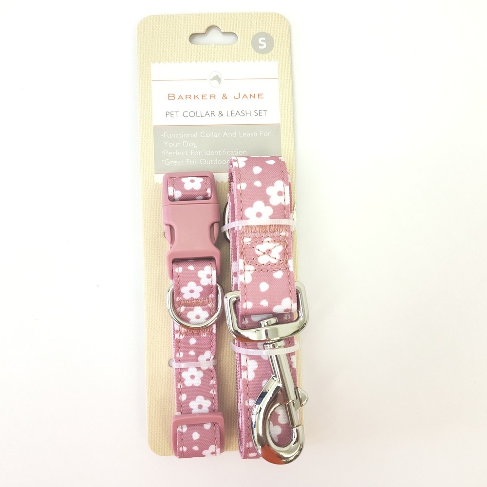 Barker & Jane Pink Floral Pet Collar & Leash Set Small Adjustable Dog